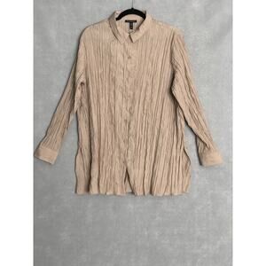 Eileen Fisher Crinkle Pleated Top Plissé Silk in Wheat Women's Large NEW